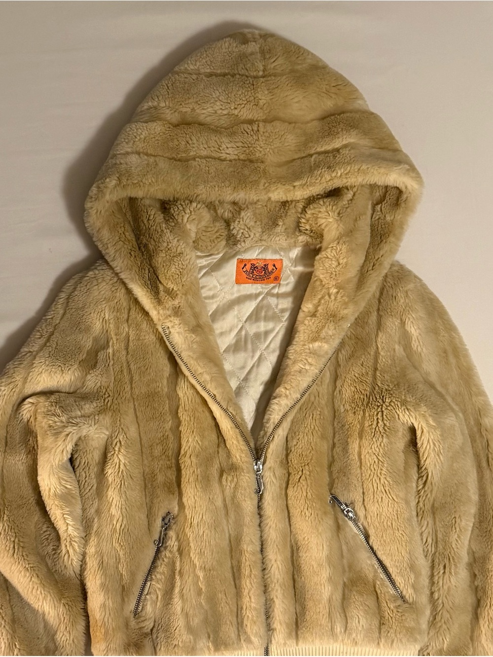 Juicy Couture Cream Faux Fur Hooded Jacket